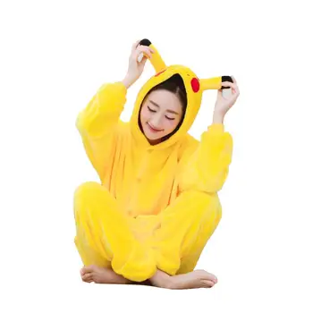 Roztomilý Kreslený Kigurumi Žltá Mikina S Kapucňou Pyžamo S Dlhým Rukávom S Kapucňou Onesie Dospelých Žien Zvierat Halloween Vianoce Sleepwear