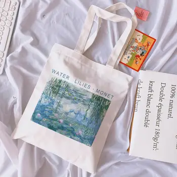 Roztomilý Kreslený Umenie Ženské Rameno Plátené tašky Van Gogh Lettered Tesnenie Žijúcich Žien Nové Urzawentagai Veľká Taška cez Rameno