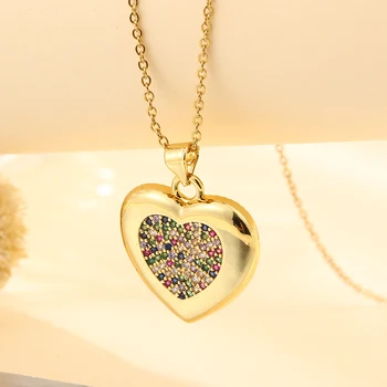 Roztomilý Nehrdzavejúcej Ocele Päť Farieb Zirkón Srdce Náhrdelník Prívesok Pre Ženy Kúzlo CZ Láska náhrdelník šperky 2020