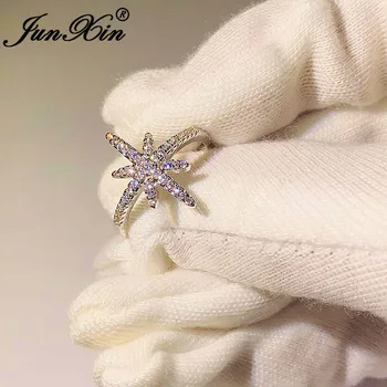 Roztomilý Rastlín Snowflake Prstene Pre Ženy, Svadobné Kapely White Rose Gold Color Stohovanie Tenký Krúžok Sľub Zásnubný Prsteň CZ Šperky