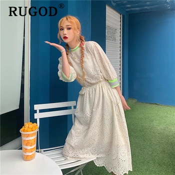 RUGOD kórejský chi duté von letné šaty ženy Móda čipky, výšivky beach party midi šaty vestidos Elegantné Volániky šaty