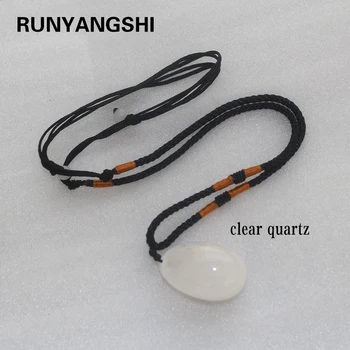 Runyangshi 1pc Prírodné jasný kremeň, Vajcia tvar prívesok White Crystal Energie Kameňa Náhrdelník Šperky