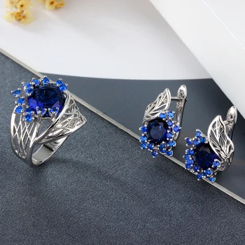 Rusko Modré Sklenené Kamene Krúžok Náušnice, módne šperky sady ženy trendy Európe dropshipping svadobné Šperky Set