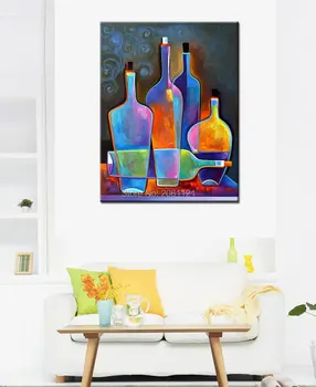 Ručne Maľované Moderné Plátno Olej Maľby zátišia Wall Art farebné fľaše Lacné Domáce Dekorácie kuchyňa, jedáleň Obrázok