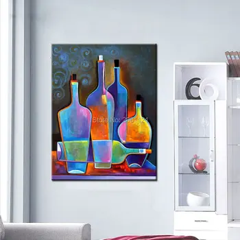 Ručne Maľované Moderné Plátno Olej Maľby zátišia Wall Art farebné fľaše Lacné Domáce Dekorácie kuchyňa, jedáleň Obrázok