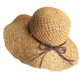 Ručne Tkané Žien Slamený Klobúk s Veľkým Skladacie Pláž Hat Luk Sun Hat Klobúk Sunsn