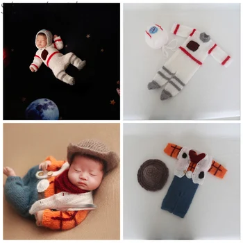 Ručne Vyrábané Kostým Novorodenca Fotografie Rekvizity Astronaut Kovbojský Klobúk Štýl+Oblečenie, Detská Baby Boy Fotenie Frontálne Rekvizity