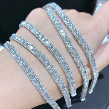 Ručne vyrábané Šperky 14K bieleho zlata plné pripraviť Námestie Diamond Náramky Pre Mužov, Ženy, Luxusné Svadobné Koktail Náramok darček