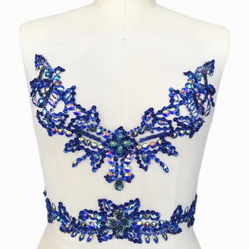 RUČNÉ 29x38cm Výstrih, Pás, Svadobné Dekorácie Sequin Crystal Korálkové Šiť na Šaty Appliques Patch pre oblečenie urob si sám