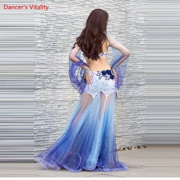 Ručné Brušného Tanca Kostým Set Pre Ženy, Brušný Tanec Sukne Podprsenka Tanec Karneval 2 ks Modrá Professional