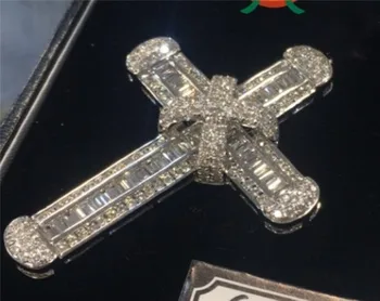 Ručné Dlho Diamond cz Cross Prívesok Reálne 925 Sterling Silver Strán, Svadby, Prívesky, Náhrdelníky Pre Ženy, mužov moissanite Šperky