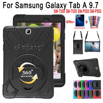 Ručné Ramenný Popruh obal pre Samsung Galaxy Tab 9,7 T550 T555 P550 P555 Deti Shockproof 360 Rotable Tablet Kryt s Lanom