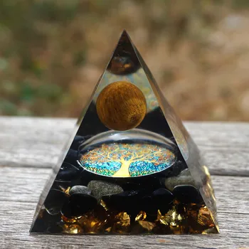 RUČNÉ Tigrie Oko Kryštálová Guľa & Obsidian Quartz Orgone Pyramídy 60 MM Reiki Energie, Liečenie Čakier Meditácia