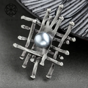 Ručné Vintage Dlhým Reťazcom Náhrdelník Sivá Perličiek Šperky Pre Ženy, Módne Doplnky, Dekorácie Geometrické Veľké Pozastavenie Prívesok