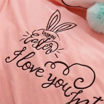 Ružová Cartoon Krásne Králik Nášivka Výšivky Crystal Velvet posteľná bielizeň Nastaviť Hrubé Perinu Posteľ list obliečky na Vankúše Darček Pre Dieťa