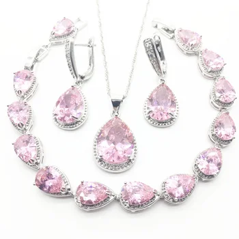 Ružová Vytvorené Zirkón Bielej Crystal 925 Sterling Silver Šperky Sady Pre Svadobné Otvoriť Krúžky/Náušnice/Prívesok/Náhrdelník/Náramok