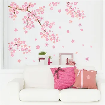Ružová Čerešňové kvety stromu romantický diy domáce kotúča, stena nálepky dievčatá spálňa, TV joj, dekoratívne obchod kuchyňa nástenná maľba