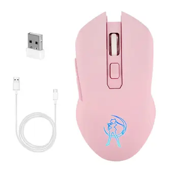 Ružové Tiché LED Optické Hry Myší 1600DPI 2.4 G USB Bezdrôtová Myš pre Notebook PC