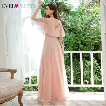 Ružový Ples Šaty Ever Pretty A-Line Dvojité Volániky Tvaru Korálkové Prehodil Elegantné Dlhé Formálnej Strany Plášte Vestido Longo 2020