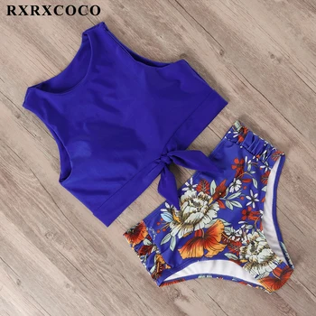 RXRXCOCO Vysoká Krku Bikiny, Plavky Ženy Plavky Vysoký Pás Bikini Set plavky Ženy Predné Kravatu Plaviek Plávanie Oblek