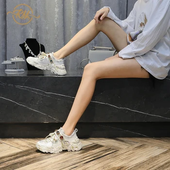 RY-RELAA ženy módne tenisky ženy 2018 luxusné originálne kožené dámske topánky INY štýl Drahokamu biele topánky lesk tenisky