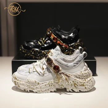 RY-RELAA ženy módne tenisky ženy 2018 luxusné originálne kožené dámske topánky INY štýl Drahokamu biele topánky lesk tenisky