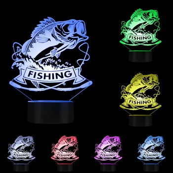 Rybolov Basy Ryby 3D LED Nočné Svetlo Ryby S Rybársky Prút Klub Ospalý Lampa Rybár Spálňa Dekoratívne Osvetlenie stolná Lampa