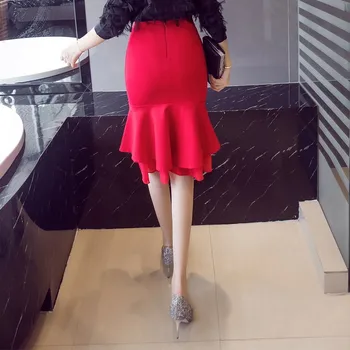 S-5XL Dámske Sukne 2020 Módne Elastické Sexy Elegantné Vysoký Pás Sukne Slim Office Lady Formálne Zimné Červenú Ceruzku Sukne Plus Veľkosť