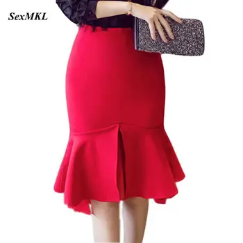 S-5XL Dámske Sukne 2020 Módne Elastické Sexy Elegantné Vysoký Pás Sukne Slim Office Lady Formálne Zimné Červenú Ceruzku Sukne Plus Veľkosť