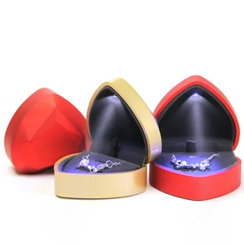 S LED Svetlo v Tvare Srdca Krúžok Box Velvet Držiak na Šperky Hrudníka Organizátor Náušnice, Šperky, Mince Prezentácie Box Prípade