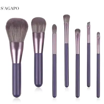 S'AGAPO 7PC Mini make-up Štetec, Sada Profesionálnych Eyeshadow Kefa Micro Crystal Hodvábne Vlasy Nadácie Červenať Korektor, make-up Štetce