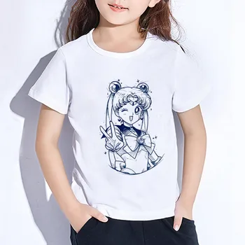 Sailor Moon Lete Nové Módne T Shirt Deti Harajuku Krátky Rukáv Zábava Ulzzang T-Shirt Roztomilé Dievčatá Hore Cartoon Topy Tees