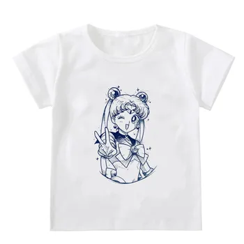 Sailor Moon Lete Nové Módne T Shirt Deti Harajuku Krátky Rukáv Zábava Ulzzang T-Shirt Roztomilé Dievčatá Hore Cartoon Topy Tees