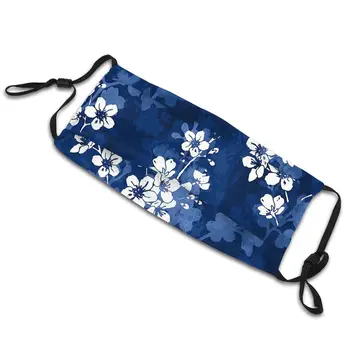 Sakura Kvet V Hlboké Modré Unisex Tvár, Ústa Maska Vzor Čerešňa Japonská Kvety Kvetinové Proti Prachu Ochrana Maska Na Ústa Utlmiť