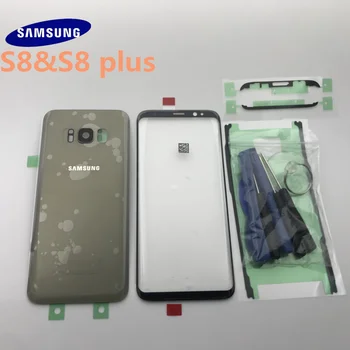 Samsung Galaxy S8 G950 G950F S8+plus G955 G955F Späť Sklenený Kryt Zadný Kryt Batérie Dvere s objektív Kamery+Predné sklo objektívu