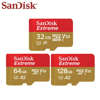 SanDisk Extreme Memory Card 32GB 64GB Micro SD High Speed U3 A1 4K UHS-1 V30 TF Karty Microsd Karty 128 GB