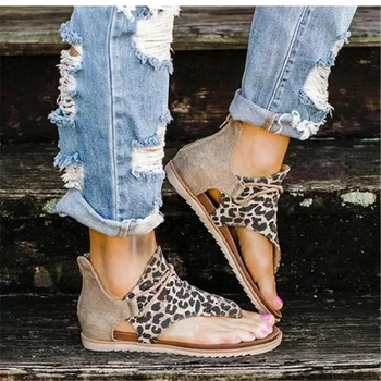 Sandále Ženy Leopard Tlač Dámske Topánky Sandále Na Platforme Non-Slip Pláži Žena Sandále Dámy Ploché Topánky Sandalias Chaussure Femme