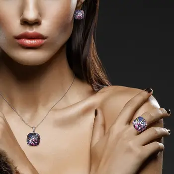 SANTUZZA Strieborné Prstene Pre Ženy Čistý 925 Sterling Silver Šumivé, Ružové a Modré Kamene Klasických Štvorcových Trendy Strany Jemné Šperky