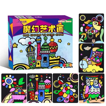 Scratch kriedovom Papieri Magic DIY farebnú Dúhu Škrabanie Maľovanie Karty, Nálepky Nastaviť Hračky Vzdelávacie Hračka na Kreslenie pre Dievča