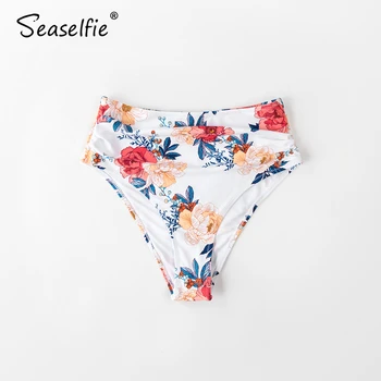SEASELFIE Biely Kvetinový Vysoký v strede zúžený Bikini Bottom Ženy Stručný Samostatné Spodnej Ženské Nohavičky 2021 Jeden Plávať Šortky, Plavky