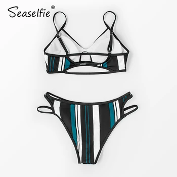 SEASELFIE Sexy Modré Biele a Čierne Pruhované Bikín Plavky Dva Kusy Plavky Ženy 2021 Leto, Pláž, Kúpanie Oblek