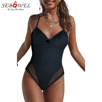 SEBOWEL Sexy Nastaviteľné s uväzovaním za Krk Čipky jednodielne Plavky Plávanie Oblek Pre Ženy, Plus Veľkosti Plaviek Maillot De Bain 2XL