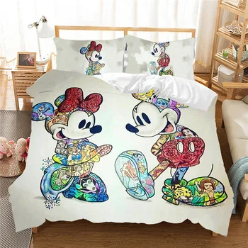 Sedacia súprava Mickey Minnie Mouse posteľná bielizeň Sady Chlapec Dievča Dospelých Twin Plný Kráľovná Kráľ Spálne Dekorácie Perinu