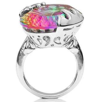Sedem Rainbow Topaz Vajcia Krúžok pre Ženy Móda Zapojenie Svadobný Dar Šperky Krúžok Drahokam Prstene pre Ženy