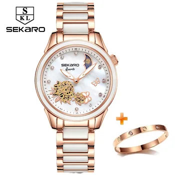 SEKARO 2020 Ženy Keramické Quartz Hodinky Butterfly Design Sapphire Crystal dámske Náramkové hodinky Top Značky Luxusné Hodinky Pre Darček