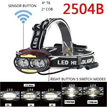Senzor Led Hlavy Lampy Svetlomet Svetlometu Baterka Pochodeň Lanterna 4pcs XML-T6 Žiarovky Litwod Kempovanie Cyklistické Poľovnícke Turistika 5000K