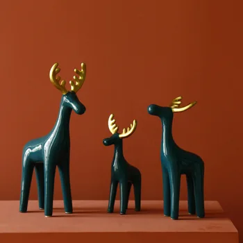 Severná Európa Antler Elk Tmavo Zelená Molandi Zlaté Keramické Villa Model Miestnosti Domova Remesiel Vianočné Darčeky