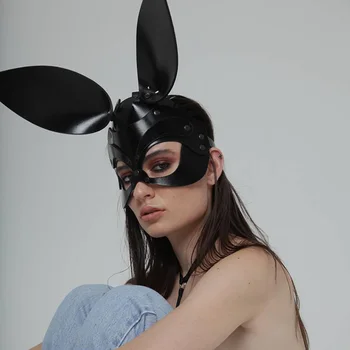 Sex Nástroje Pre Ženy, Kožený Postroj BDSM Masky Postroj Vodítku Erotické Kostýmy Cosplay Príslušenstvo Králik Maska Žena Goth Fetish