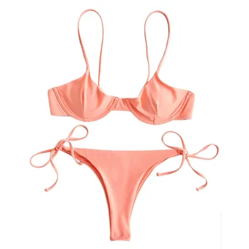 Sexy Kravatu Strane Ženy Bikini Set Farbou Nízke Strede Zúžený Plavky Leto G-String Tangá Pláži Trojuholník Vyhovovali Plávanie Oblek
