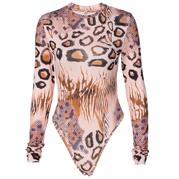 Sexy Leopard Tlač Žien Kombinézu s Dlhým Rukávom O tvaru Tela, Žena 2020 Nové Oblečenie Jeseň Zima Vysokej Nohe Telo Vyhovovali Žena